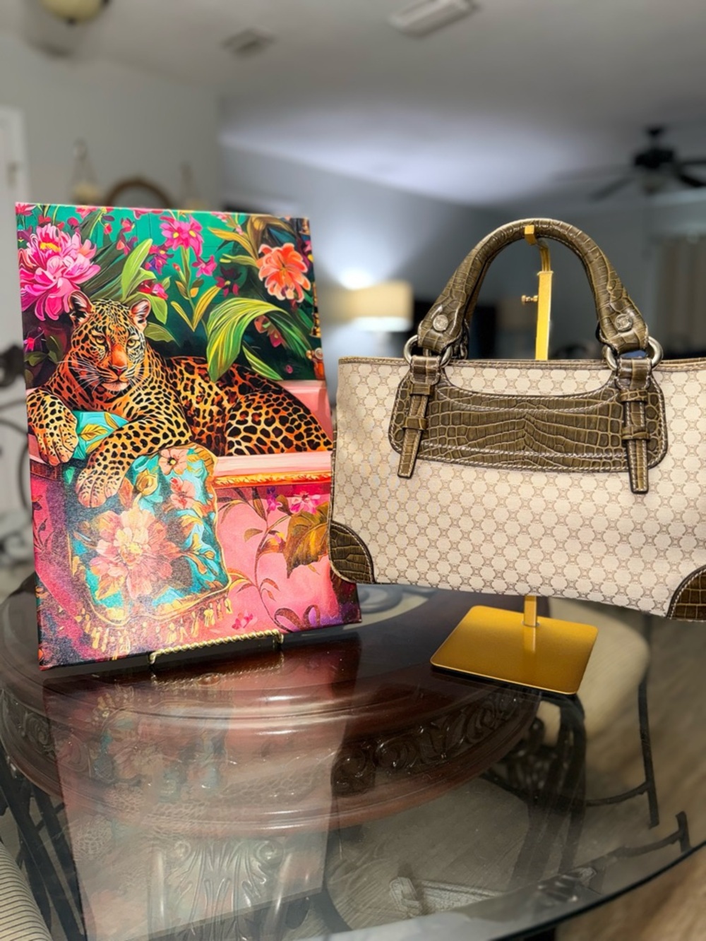 Celine RARE Beige & Brown Monogram Croc embossed Boogie Satchel - Picture 2 of 9